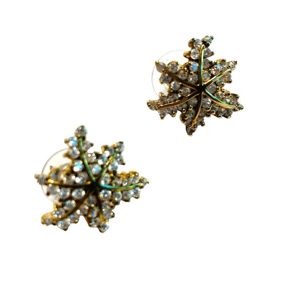 Snowflake filigree pierced earrings 925 silver & gold clear crystal signed CL - Picture 7 of 7